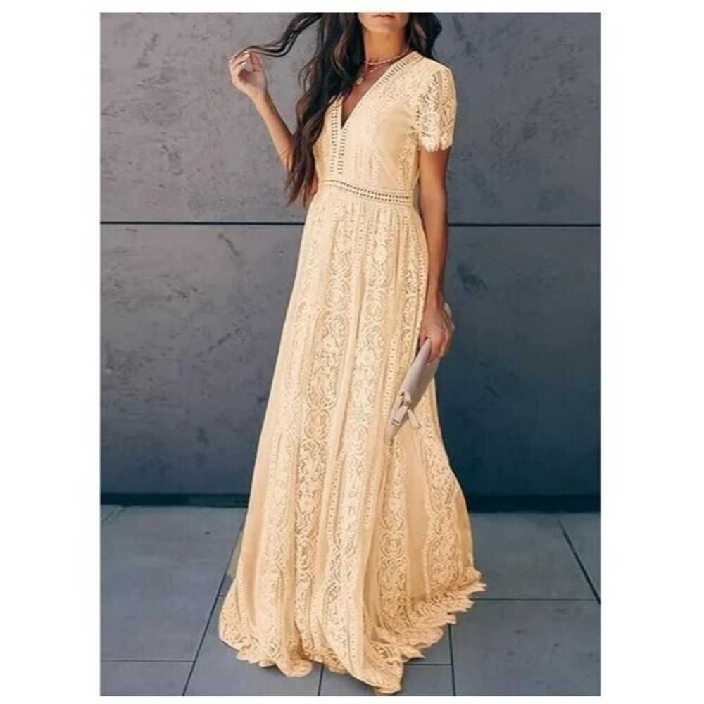 BLENCOT Maxi Dress Boho Floral Lace V Neck Blush NWT Womens Size XL